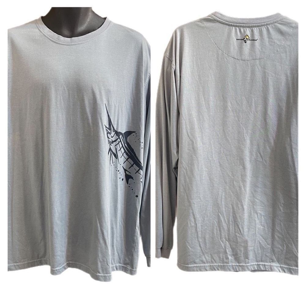 Hook & Tackle 50+ Sun Protection Blue Grey Long Sleeve Marlin T-Shirt Size 2XL